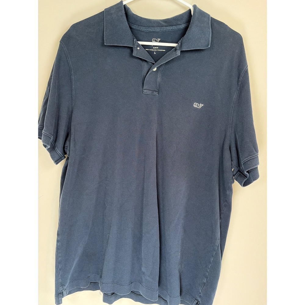 Vineyard Vines Mens Slim Fit Navy Blue Short Sleeve Whale Logo Polo Shirt Large